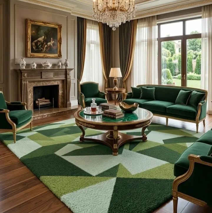 Modern Green Geometric Area Rug