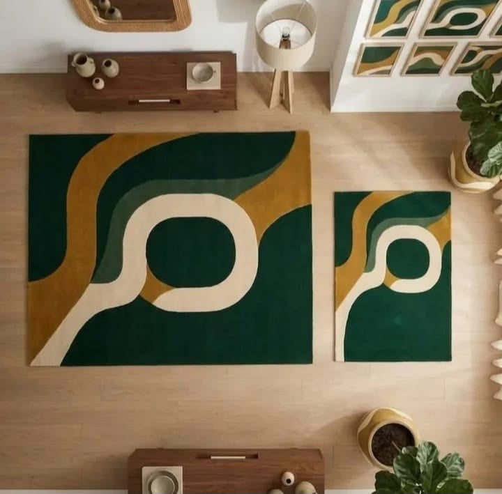 Green & Gold Contemporary Living Room Rug