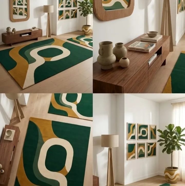 Green & Gold Contemporary Living Room Rug