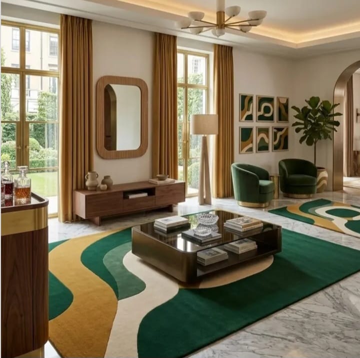 Green & Gold Contemporary Living Room Rug